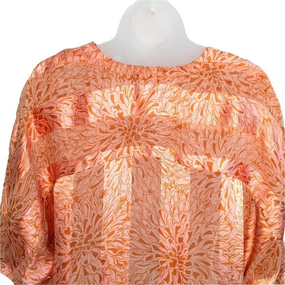 Floreat Anthropologie Silk Blend Size Small Floral Striped Hi Low Blouse - Picture 8 of 12